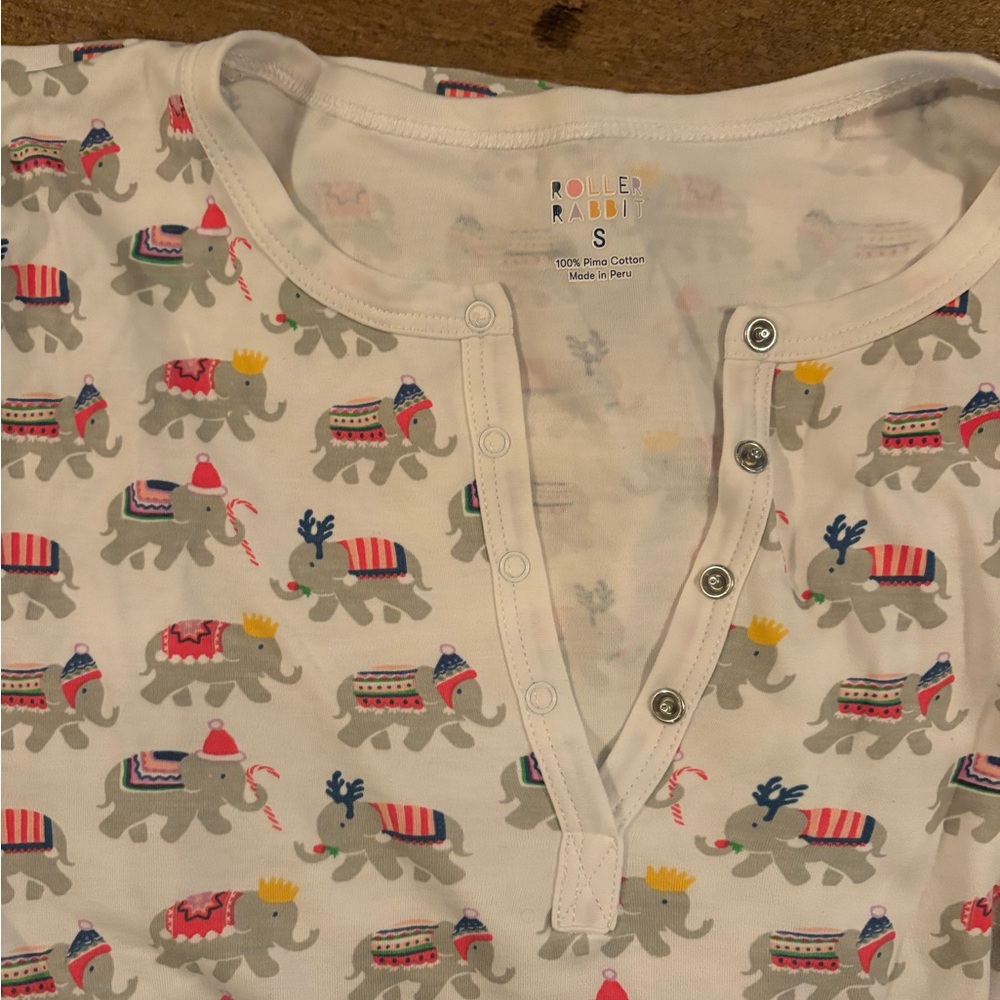 ROLLER RABBIT Hathi Elephant Christmas Pajamas Long Sleeve Women’s Small - Picture 3 of 7